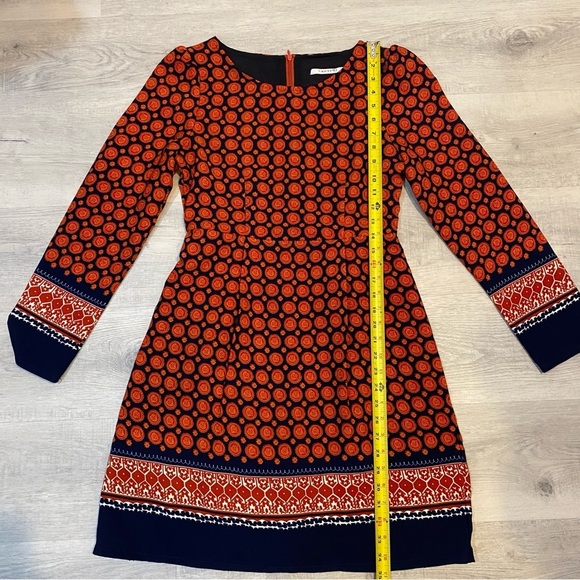 Anonyme Size 6 Mediterranean Moroccan Print Orange and Navy Sheath Dress - Picture 8 of 17